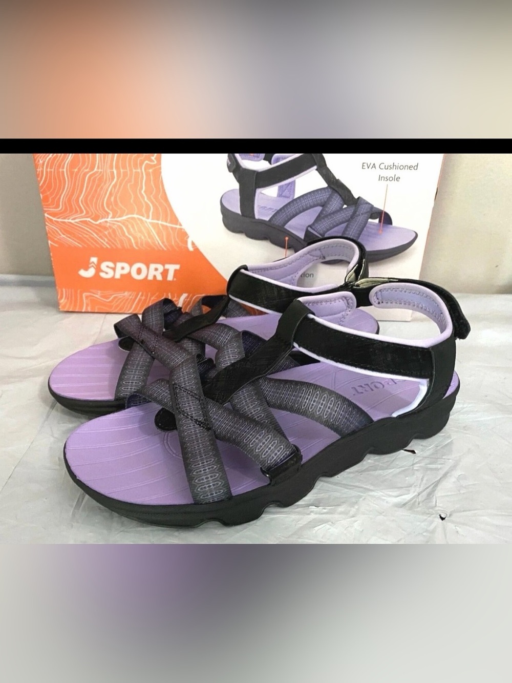 JSport Women's KAIA Adjustable Strap Sports Sandal - Black/Purple size 7 M
